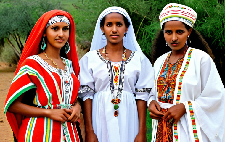 **Eritrean Traditional Attire:** A vibrant display of traditional Eritrean clothing, showcasing diverse patterns and designs, symbolizing cultural richness and harmony.