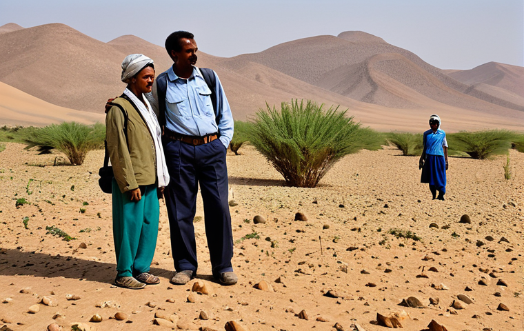 에리트레아 사막 생태계 - Wildlife Conservation in Eritrea**

"An Eritrean park ranger observing a herd of endangered antelope...