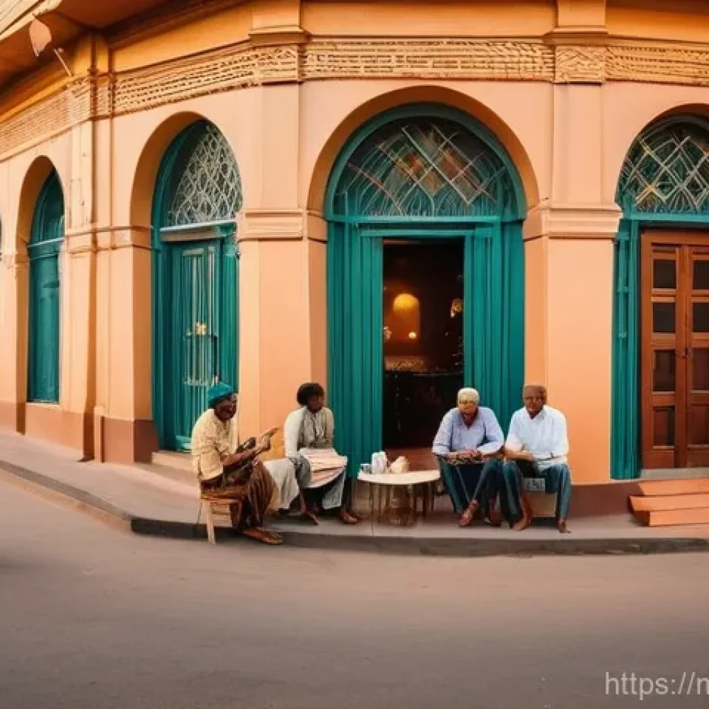 에리트레아 여행 일정 추천 - **Prompt:** A vibrant, sun-drenched street scene in Asmara, Eritrea, capturing the city's distinctiv...