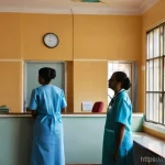 에리트레아의 주요 병원 - **Prompt: A bright, clean, and moderately busy reception area of Orotta National Referral Hospital i...